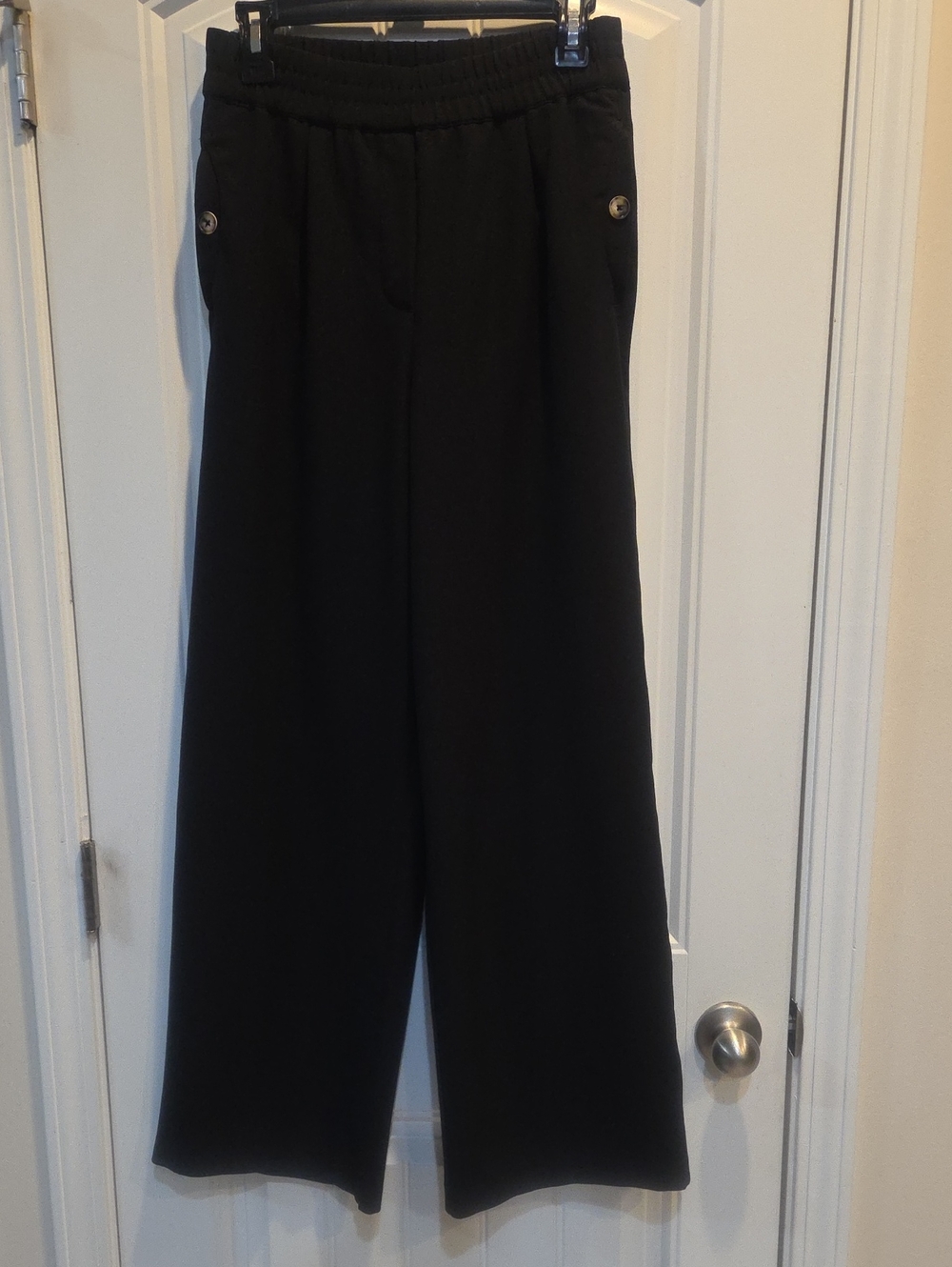 Democracy Black Wide-Leg Pull-On Pants with Button Accent